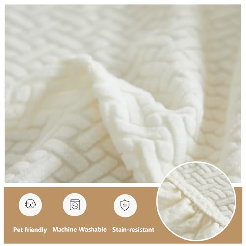 Couch Cushion Covers for Sofa Couch Covers Wear (Texture-cream White / Large Triple Seat Cover)