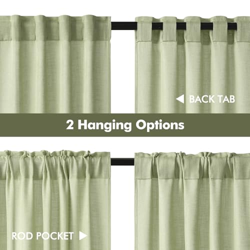 Sage Green Kitchen Curtain 30 Inches Length 2 Panels Farmhouse (26"W x 30"L (Pack of 2) / Sage Green)