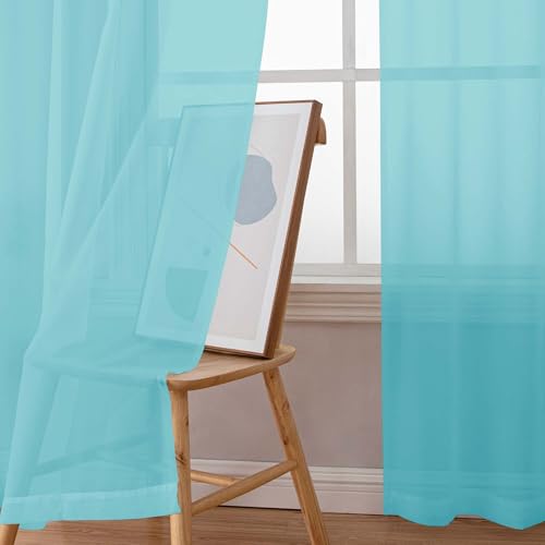 Aqua Sheer Curtains 72 Inches Long 2 Panels for Living Room (Aqua / 42"W x 72"L (Pack of 2))