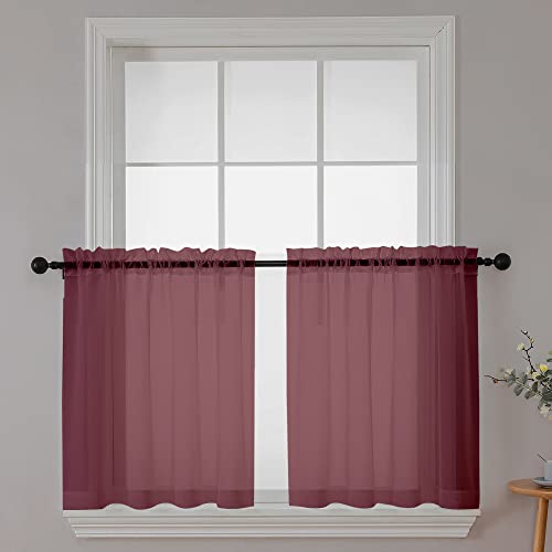 Sheer Tier Curtains 24 Inch Length (Burgundy / 42"W x 24"L (Pack of 2))
