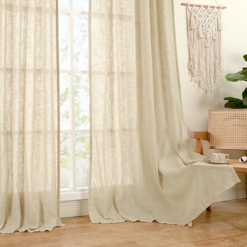 30 Inch Cafe Linen Curtains for Kitchen Window Over Silk 2 Panels (Linen / 34"W x 30"L (Pack of 2))