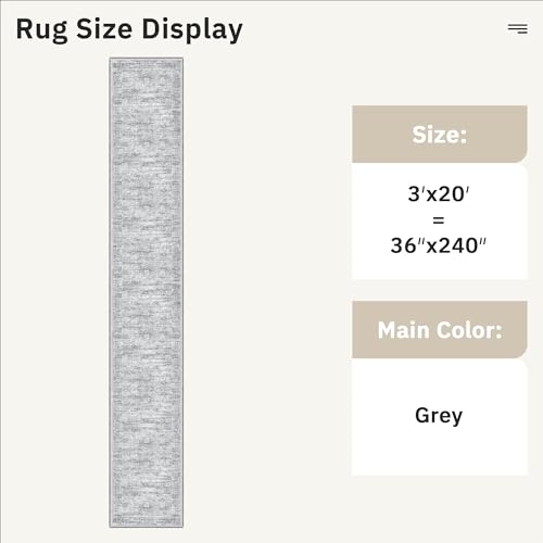 Washable Hallway Runner Rug 3x20 Kitchen Entry Rugs Non (Grey / 3' x 20' (Runner))