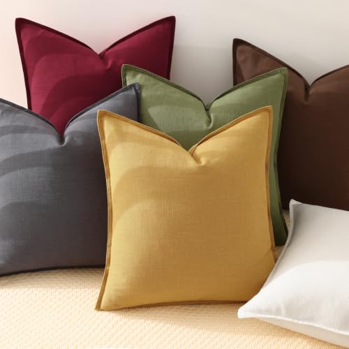 Fall Burgundy Linen Throw Pillow Covers 18x18 Set of 2 (Burgundy / 18" x 18" (Pack of 2))