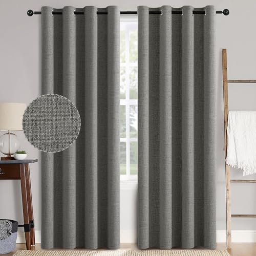 100% Blackout Linen Curtains for Bedroom 52x90 Inches Dark Grey (Dark Grey / 52"W x 90"L (Pack of 2))