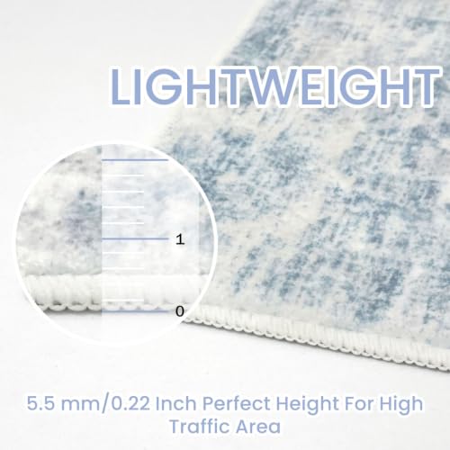 Round Area Rug 3 Ft Circle Entryway Rugs Round Washable Door Mat Indoor Entrance (Light Blue/Grey/White / 3' x 3' (Rectangular))