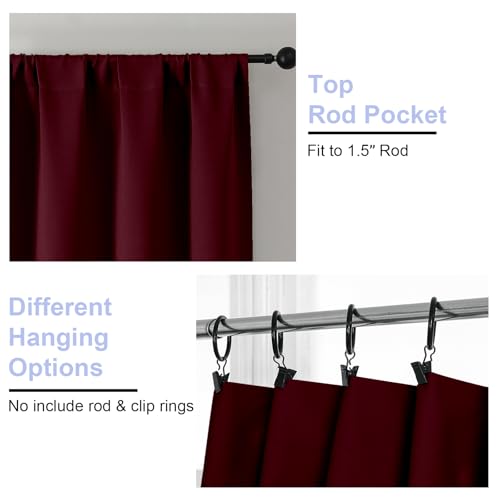 Ava Burgundy Blackout Curtains for Bedroom 72 Inch Length 2 Panels Set (Burgundy / 40"W x 72"L (Pack of 2))