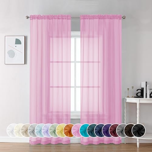 Pink Sheer Curtains 72 Inch Length 2 Panels (Pink / 42"W x 72"L (Pack of 2))