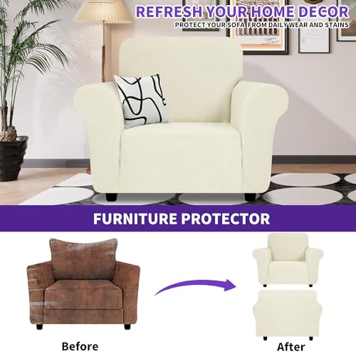 Super Stretch Chair Slipcover (- Beige / Small (30"-47"))