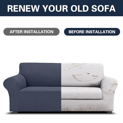 2026 New Stretch Sofa Slipcovers Couch Cover for 3 Cushion Furniture Protector Sofa Covers with Elastic Bottom Jacquard Fabric Small Checks for Pets (Charcoal / Sofa)