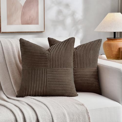 2 Packs Dark Brown Samll Decorative Throw Pillow Covers 14x14 Inch with for Couch Bed Sofa (Dark Brown / 14" x 14" (Pack of 2))