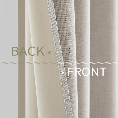 100% Blackout Linen Curtains for Bedroom 52x45 Inches Cream White (Cream White / 52"W x 45"L (Pack of 2))