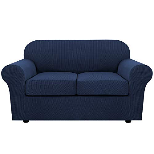 3 Piece Stretch Sofa Covers for 2 Cushion Loveseat Couch Covers for Living Room Sofa Slipcovers (Medium / Navy)