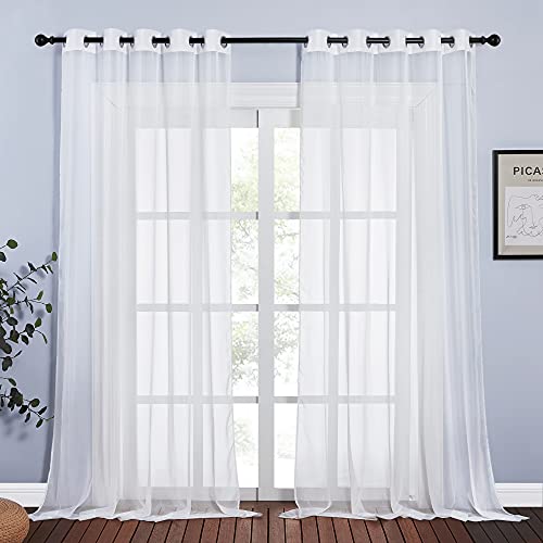 Living Room Sheer Curtains Extra Long 108" L (Ivory / 70"W x 108"L (Pack of 2))