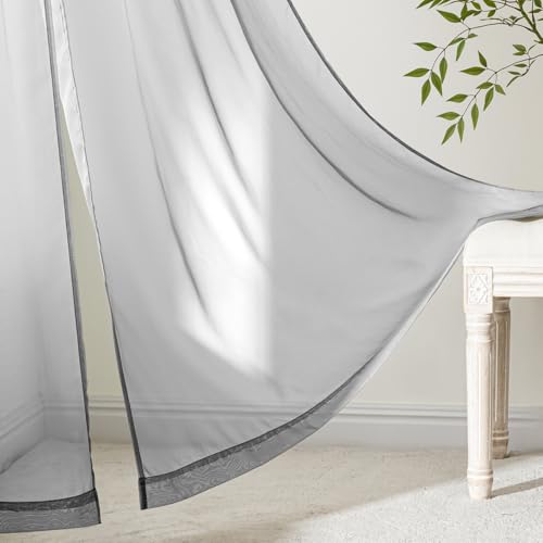 Dark Grey Sheer Curtains 63 Inches Long 4 Panels 42 x 63 Inches (42"W x 63"L (Pack of 4) / Dark Grey)