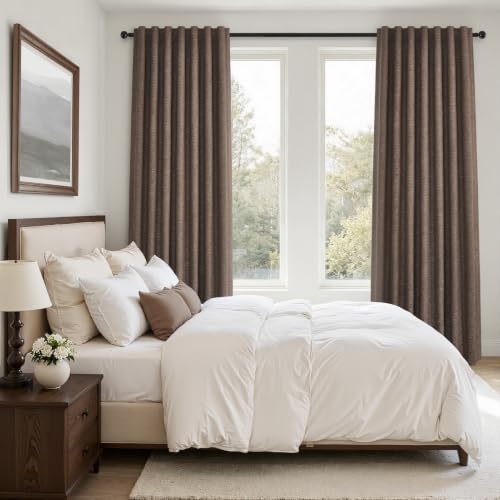 108 Inch Length Linen Curtains Chocolate Brown Curtain 2 Panels for Large Living Room Back Tab 100% Blackout Thermal Insulated Drapes Floor to Ceiling Extra Long Window Drapes 52x108 (Dark Brown / 52"W x 108"L (Pack of 2))
