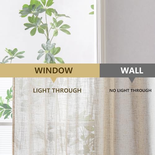 Linen French Door Curtains for Door Window 40 Inch Length 2 Panels Short Semi Sheer Light Filtering Curtain for Glass Small Window Drapes Rod Pocket for Bedroom Bathroom (26"W x 40"L (Pack of 2) / Linen)