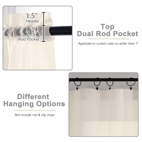 Cream Sheer Curtains for Bedroom Living Room 96 Inches Long 2 Panels (Cream / 42"W x 96"L (Pack of 2))
