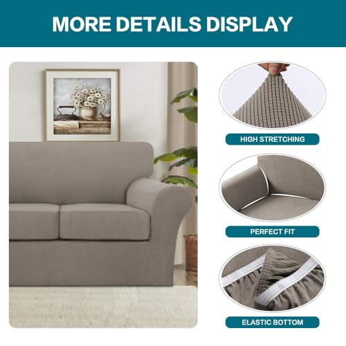 4 Piece Couch Covers for 3 Cushion Couch Sofa Pet Friendly Stretch Couch Cover for Dogs Washable Sofa Covers with Individual Couch Cushion Covers (Sofa (3 Cushion) / Taupe)