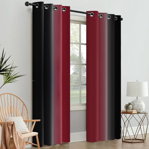 Ombre Burgundy and Black Room Darkening Curtains 84 inch Length (52"W x 84"L (Pack of 2) / Burgundy and Black)