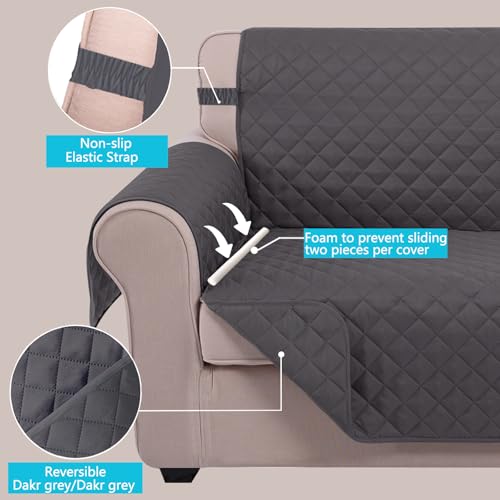 Reversible Recliner Chair Covers (Dark Grey/Dark Grey / 28''recliner-oversized)