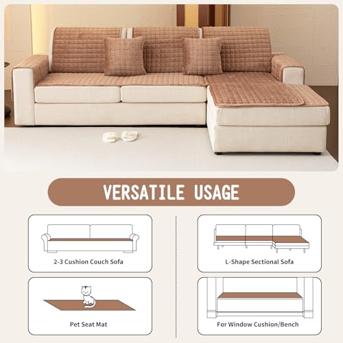 Velvet Sectional Couch Covers for Dogs (Dark Brown / 1PC/27.6"x94"/3-4 Seat & Long "L" Part)