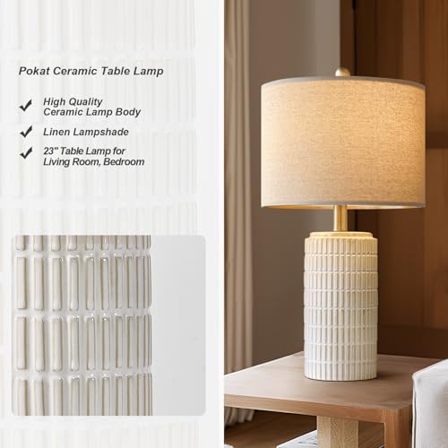 23'' Bedside Table Lamp for Bedroom Nightstands (Single - Beige and White - 23)