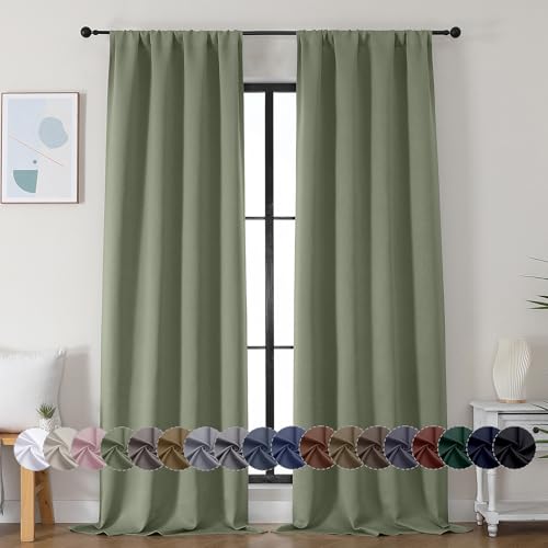 Ava Sage Green Blackout Curtains for Bedroom 90 Inches Long 2 Panels Set (Sage Green / 40"W x 90"L (Pack of 2))