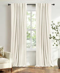 Beige White Total Blackout Curtains for Bedroom 90 Inches Long (Alba | Beige White / 50"W x 90"L (Pack of 2))