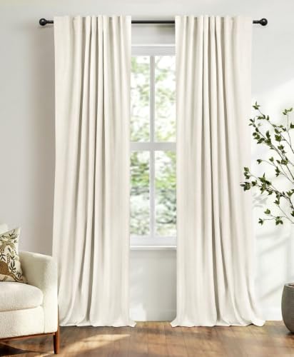 Beige White Total Blackout Curtains for Bedroom 90 Inches Long (Alba | Beige White / 50"W x 90"L (Pack of 2))