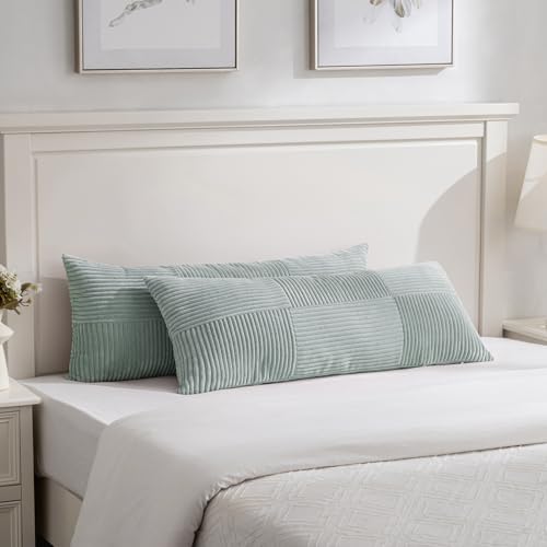Set of 2 Grey Blue Boho Long Lumbar Body Decorative Throw Pillow Cover 14x36 Inch for Bed Couch Bedroom Bench (Grey Blue / 36" x 14" (Pack of 2))