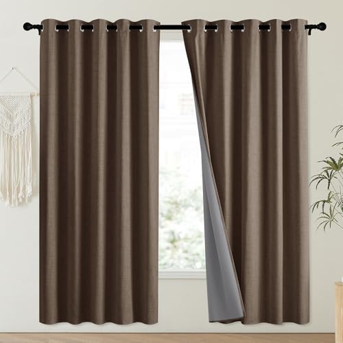 Coffee Vintage Linen 100% Blackout Curtains for Playroom (62"W x 72"L (Pack of 2) / Coffee)