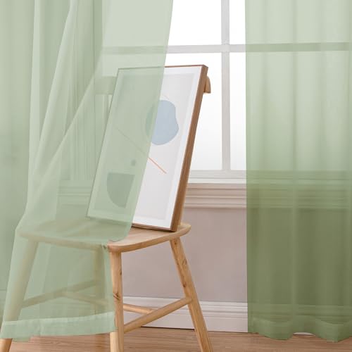 Sheer Curtains 84 inches Long 2 Panels Set for Bedroom Living Room (Light Green / 42"W x 84"L (Pack of 2))