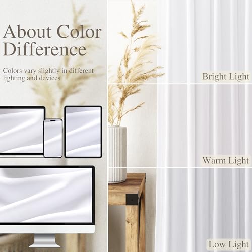 Snow White Linen Curtains 90 Inches Long for Living Room Light Filtering Semi Sheer Curtain Back Tab Luxury Neutral Coastal Modern Farmhouse Decor Drapes for Bedroom Dinner Room 52x90 (52"W x 90"L (Pack of 2) / Snow White)