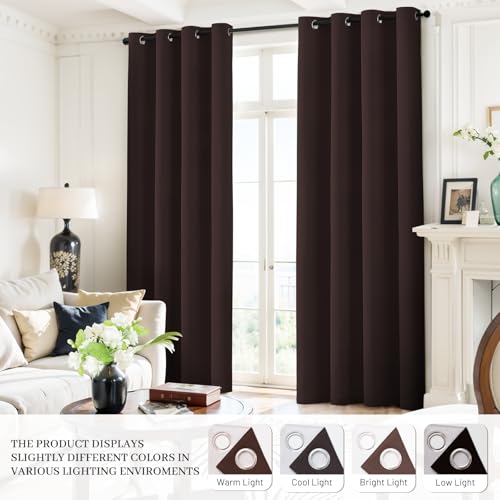 100% Blackout Curtains 52x96 Chocolate Brown Window Drapes (Chocolate Brown / 52"W x 96"L (Pack of 2))
