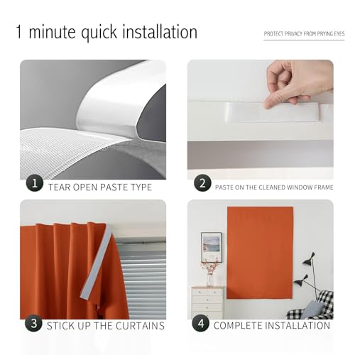 Self Adhesive Curtains Portable Blackout Curtain Simple and Easy to Install Bedroom Window Thermal Lnsulated Kitchen Room Darkening Black Small Drapes (47"W x 96"L (Pack of 1) / Orange)