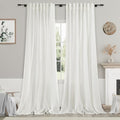 Extra Long Ivory Curtains 132 Inch Length 2 Panels Set Back Tab Neutral Farmhouse Drapes Light Filtering Semi Sheer Linen Curtain 132 Inches Long for Floor to Ceiling Window Patio Sliding Door (52"W x 132"L (Pack of 2) / Ivory)