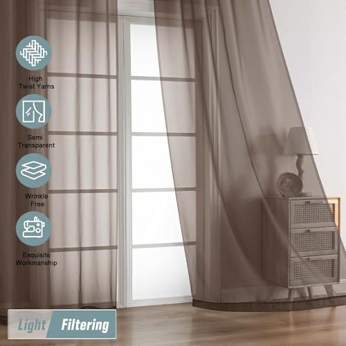 Chocolate Sheer Curtains for Window 72 inches Long 2 Panels Set (42"W x 72"L (Pack of 2) / Chocolate)