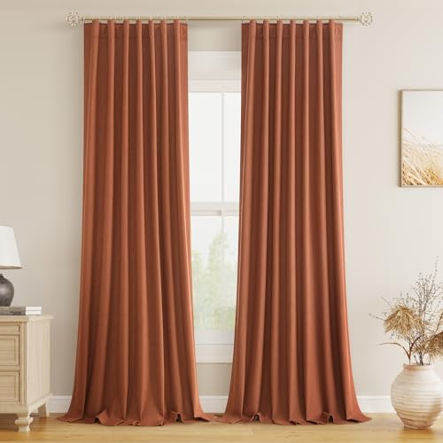 Terracotta 100% Blackout Curtains 90 Inch Length 2 Panels Set Fall Curtains for Living Room Bedroom Back Tab Thermal Insulated Black Out Linen Drapes (Terracotta / 52"W x 90"L (Pack of 2))