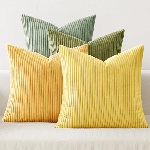 Soft Corduroy Decorative Throw Pillow Covers Yellow Green 18x18 (18" x 18" (Pack of 4) / Orange Yellow)