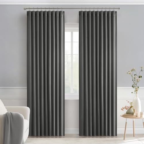 Grey Back Tab Blackout Curtains 52x90 Inch Long 2 Panels Set (Grey / 52"W x 90"L (Pack of 2))
