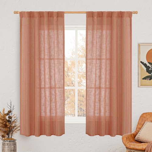 60 Inch Length Window Linen Curtains (Terracotta / 34"W x 60"L (Pack of 2))