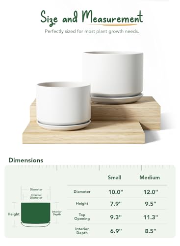 10 + 12 Inch Ceramic Plant Pots (White / 10"+12")