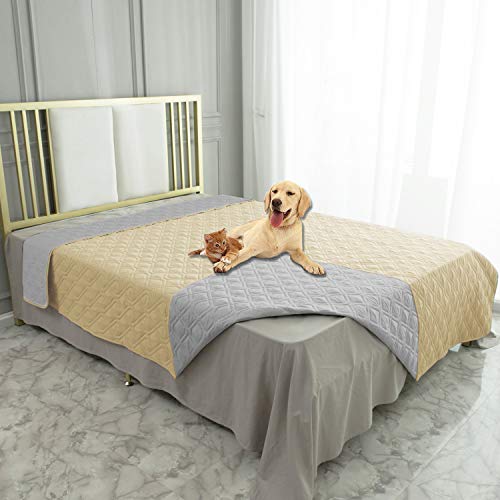 Waterproof Dog Bed Cover Pet Blanket for Furniture Bed Couch Sofa Reversible (52x82 Inch (Pack of 1) / Beige+lightgrey)