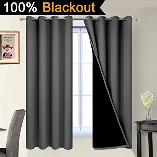 Dark Grey 100% Blackout Curtains 63 Inches Long 52" Wide 2 Panels (52"W x 63"L (Pack of 2) / Dark Grey)