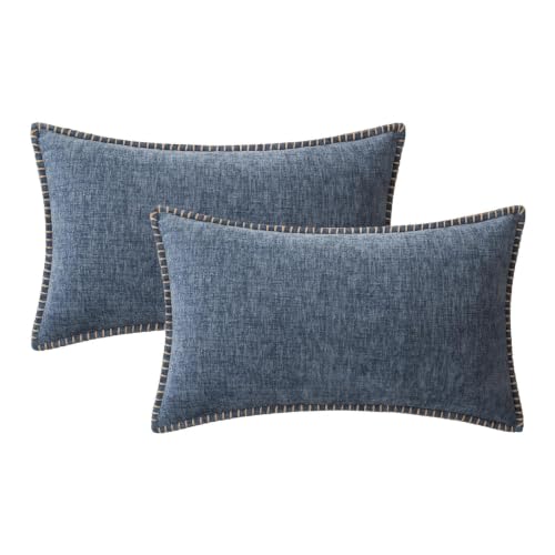 Decorative Lumbar Throw Pillow Covers 12x20 in Dark Grey Blue 2 Pack (Dark Grey Blue / 20" x 12" (Pack of 2))