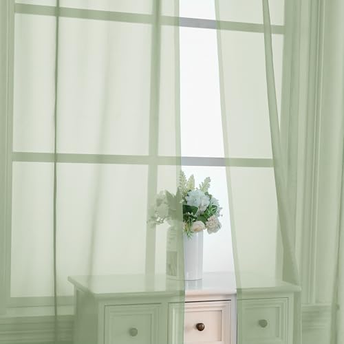 Light Green Sheer Curtains 72 Inches Long 2 Panels (Light Green / 42"W x 72"L (Pack of 2))