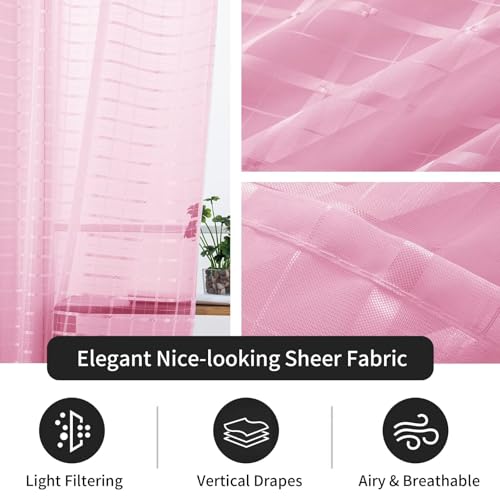 Check Sheer Curtains 63 Inches 2 Panels Set (Check - Pink / 52"W x 63"L (Pack of 2))