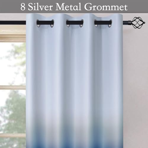 Ombre Gradient Blue White to Gray Curtains for Bedroom (52"W x 72"L (Pack of 2) / Blue and White)