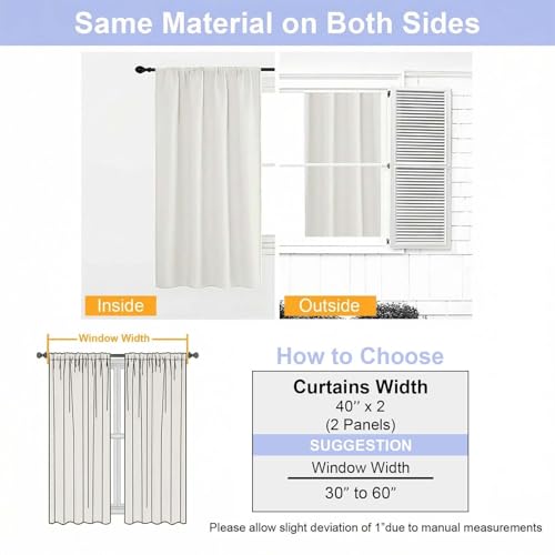 Ava Ivory Short 36 Inches Light Filtering Curtain 2 Panels Set (Ivory / 40"W x 36"L (Pack of 2))
