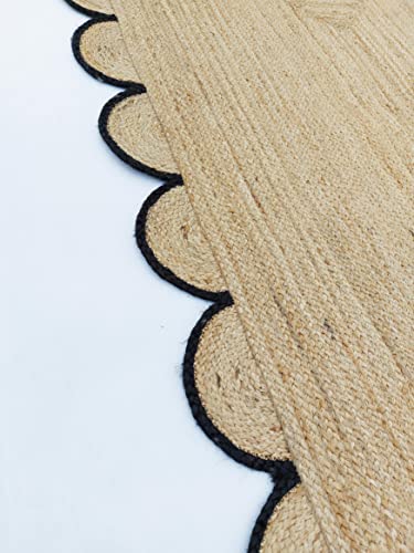 Scalloped Natural Jute Area Rug (10'x13' (Rectangular) / Black)